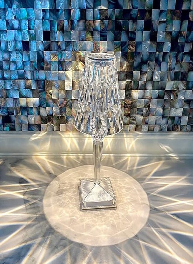 Xiuwoo diamond beside lamp,crystal table lamp led modern bedside lamp atmosphere nightstand lamps decorative creative ornaments for bedrooms living room (transparent)